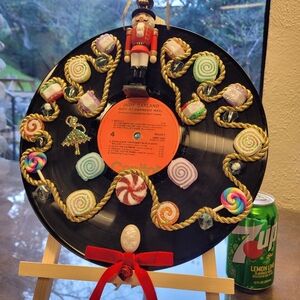 Vintage Decorative Vinyl Record with Nutcracker and Candy Accents
